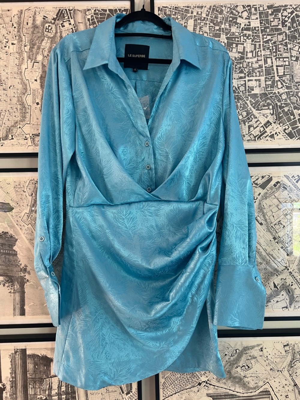 Le Superbe Light Blue Satin Wrap Mini Dress- Vacation